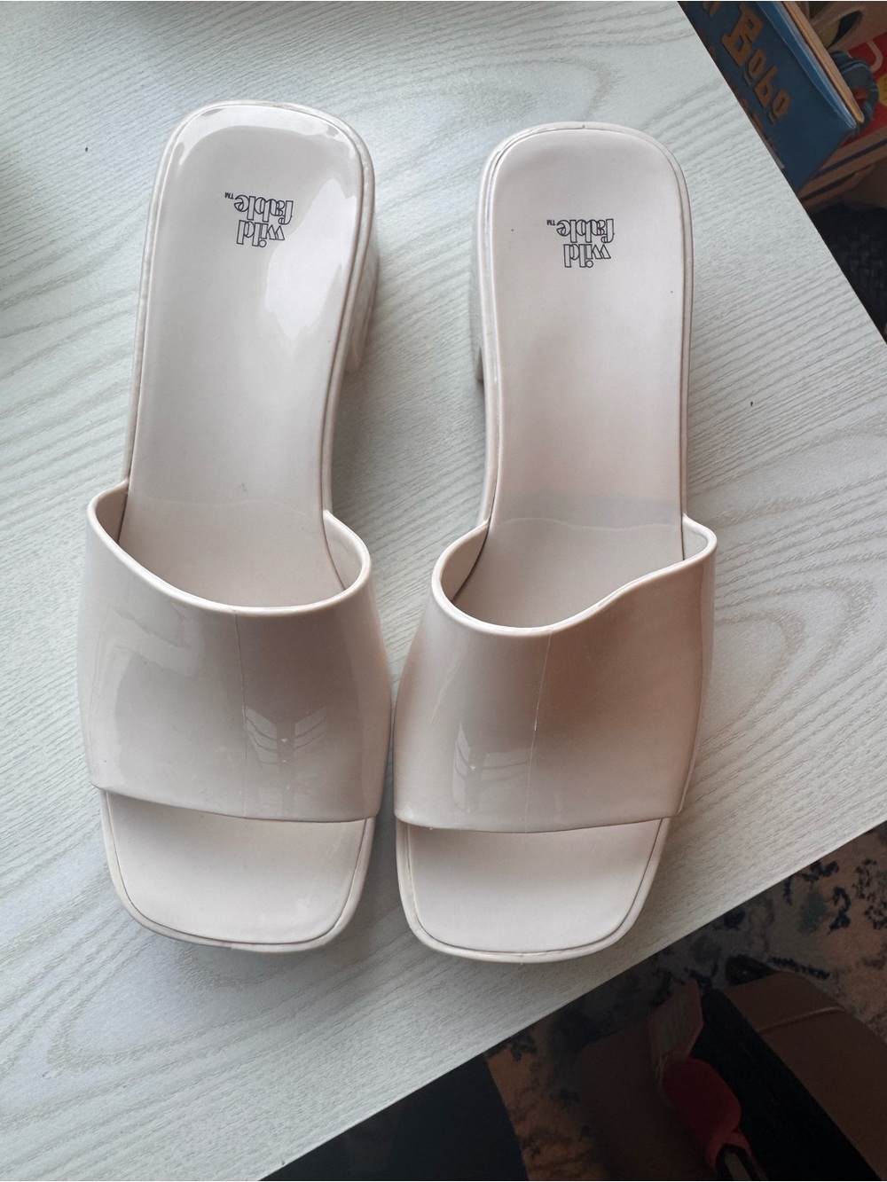 Wild Fable Glossy Cream Square-Toe Slide Mules